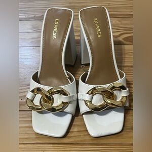 White Sandals with Gold Detail